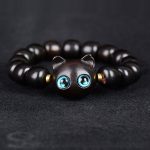 Buddha Stones Ebony Wood Green Sandalwood Red Sandalwood Lovely Cat Balance Bracelet Bracelet BS 1