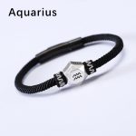 Buddha Stones 999 Sterling Silver 12 Constellations of the Zodiac Protection Handmade String Bracelet Bracelet BS Aquarius 19CM