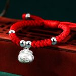 Buddha Stones 925 Sterling Silver Handmade Fu Character Lucky Money Bag Chinese Lock Charm Bell Lotus Copper Coin King Kong Knot Braided Kids Bracelet Bracelet BS Lucky Money Bag Fu Character(Wrist Circumference 12-14cm)