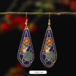 Buddha Stones Lotus Butterfly Flower Alloy Copper Enlightenment Drop Earrings Earrings BS Blue Flower 5.2*2.1cm