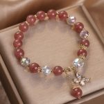 Buddha Stones Natural Strawberry Quartz Love Healing Butterfly Charm Bracelet Bracelet BS 1