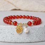 Buddha Stones Year of the Dragon Red Agate Jade Peace Buckle Fu Character Success Bracelet (Extra 30% Off | USE CODE: FS30) Bracelet BS Red Agate Fu Character Dragon(Wrist Circumference 14-16cm)