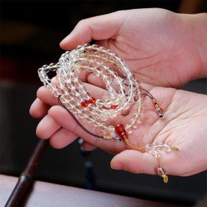 Buddha Stones 108 Mala Beads 925 Sterling Silver Natural White Agate Red Agate Quadruple Wrap Protection Bracelet Bracelet BS White Agate&Red Agate