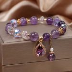 Buddha Stones Natural Amethyst Zircon Love Heart Healing Soul Charm Bracelet Bracelet BS Amethyst(Spiritual Awareness♥Inner Peace)