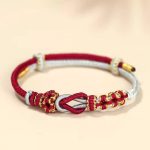 Buddha Stones Handmade Peach Blossom Knot Eight Thread Peace Knot Luck Protection Bracelet Bracelet BS Red Gray(Wrist Circumference 15-19cm)