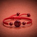 Buddha Stones Natural Cinnabar Peace Buckle Blessing String Bracelet Bracelet BS Red Rope(Wrist Circumference 14-18cm)