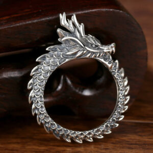 Buddha Stones 925 Sterling Silver Vintage Dragon Success Protection Strength Adjustable Ring Ring BS 925 Sterling Silver Dragon