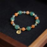 Buddha Stones Natural Golden Silk Jade Pumpkin Bead Fu Character Charm Wealth Bracelet Bracelet BS 2