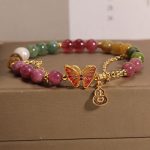 Buddha Stones Natural Colorful Tourmaline Butterfly Auspicious Character Gourd Charm Positive Bracelet Bracelet BS 4