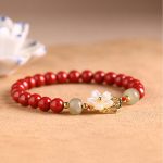 Buddha Stones Natural Cinnabar Jade Beaded Tridacna Stone Flower Blessing Bracelet Bracelet BS 10