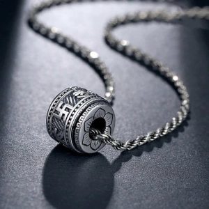 Buddha Stones Tibet Om Mani Padme Hum Protection Necklace Pendant Necklaces & Pendants BS Silver Chain