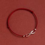 Buddhastoneshop 925 Sterling Silver Endless Knot Protection Luck Red String Bracelet Anklet