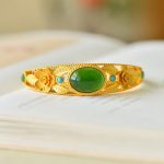 Buddha Stones Cyan Jade White Jade Flower Leaf Harmony Luck Bracelet Bangle Bracelet Bangle BS 5