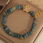 Buddha Stones Natural Jade Chinese Lock Charm Peace Luck Abundance Bracelet Bracelet BS 4