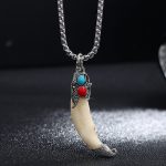 Buddha Stones Imitation Wolf Tooth Titanium Steel Balance Necklace Pendant Necklaces & Pendants BS Stone&Imitation Wolf Tooth