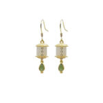 Buddha Stones 925 Sterling Silver Jade Prayer Wheel Luck Drop Earrings Earrings BS 12