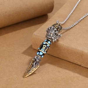 Buddha Stones Tibet Om Mani Padme Hum Dzi Bead Dorje Vajra Pattern Wealth Rotatable Necklace Pendant Necklaces & Pendants BS Necklace&Chain
