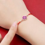 Buddha Stones 925 Sterling Silver Color-changing Four Leaf Clover Luck Protection Red String Bracelet Bracelet BS 5