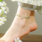 Buddha Stones 925 Sterling Silver Natural Hetian Jade Prosperity Bell Charm Anklet Anklet BS 6