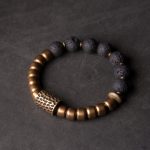 Buddha Stones Lava Rock Stone Rainbow Obsidian Copper Support Healing Bracelet Bracelet BS Lava Rock&Copper 18cm
