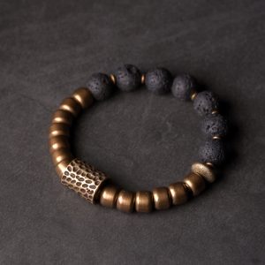 Buddha Stones Lava Rock Stone Rainbow Obsidian Copper Support Healing Bracelet Bracelet BS Lava Rock&Copper 18cm