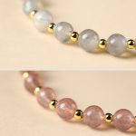 Buddha Stones 14K Gold Plated Natural Strawberry Quartz Labradorite Sun Stone Fu Character Positive Charm Bracelet Bracelet BS 16