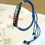 Buddha Stones Buddhism Six True Words Wood Ebony Wood Silver Inlaid Protection Bracelet Bracelet BS 7