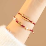 Buddha Stones Copper Coin Fortune Tree Luck Strength Braided Bracelet Bracelet BS 2Pcs(Copper Coin&Fortune Tree) Red(Wrist Circumference 14-18cm)