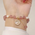 Buddha Stones Strawberry Quartz Pearl Elk Smiley Face Fishtail Fu Character Charm Healing Bracelet Bracelet BS 3