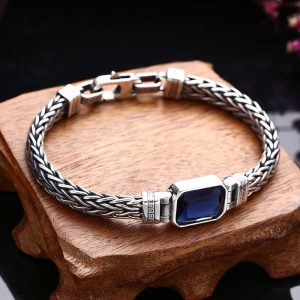 Buddha Stones Retro Blue Acrylic Dragon Keel Braided Design Healing Wealth Buckle Bracelet Bracelet BS 22cm