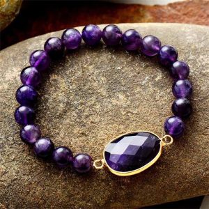 Buddha Stones Natural Amethyst Crystal Balance Marquise Pattern Bracelet Bracelet BS Amethyst(Spiritual Awareness♥Inner Peace)