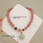 Buddha Stones Natural Strawberry Quartz Jade Peace Buckle Coin Purse Healing Bracelet Bracelet BS 6