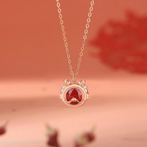 Buddha Stones 925 Sterling Silver Year Of The Dragon Luck Red Zircon Necklace Pendant Bracelet Earrings Ring (Extra 30% Off | USE CODE: FS30) Necklaces & Pendants BS Lucky Dragon Necklace