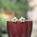Buddha Stones White Jade Flower Luck Blessing Stud Earrings Earrings BS 2