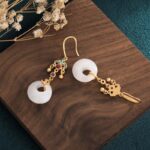 Buddha Stones FengShui White Jade Blessing Drop Earrings Earrings BS 3