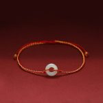 Buddha Stones Round Peace Buckle Jade Luck Abundance Braided Bracelet Anklet Bracelet BS Anklet(Anklet Circumference 21-27cm)