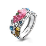 Buddha Stones 925 Sterling Silver Koi Fish Lotus Flower Prosperity Ring 4