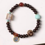 Buddha Stones Natural Tibet Purple Bodhi Seed Dzi Bead God of Wealth Wisdom Bracelet Bracelet BS 4