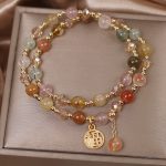 Buddha Stones Multicolored Rutilated Quartz Fu Character Auspiciousness Bracelet Bracelet BS 1