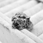 Buddha Stones Men's Animal Tiger Head Titanium Steel Balance Calm Punk Rock Biker Ring Ring BS 6
