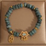 Buddha Stones Natural Jade Chinese Lock Charm Peace Luck Abundance Bracelet Bracelet BS 1