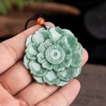 Buddha Stones Lotus Pattern Jade Luck Prosperity Necklace Pendant Necklaces & Pendants BS 3