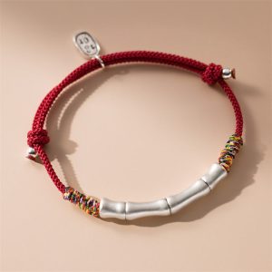 Buddha Stones 999 Sterling Silver Luck Bamboo Attract Fortune Colorful Red Rope Bracelet Bracelet BS 14-19cm