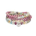 Buddha Stones Lazurite Picasso Jasper Amazonite Rhodonite Apatite Positive Lotus Prayer Bead Bracelet Mala Bracelet BS 11