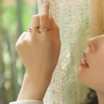 Buddha Stones 14k Gold Plated Copper Fu Lu Shou Crystal Peach Moonstone Happiness Wealth Ring Ring BS 14