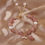 Buddha Stones Strawberry Quartz Rutilated Quartz Fishtail Charm Healing Bracelet Bracelet BS 2