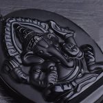 Buddha Stones Tibetan Obsidian Ganesh Ganpati Elephant Wealth Amulet Necklace Necklace BS 5