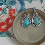 Buddha Stones Tibet Vintage Turquoise Waterdrop Strength Drop Dangle Earrings Clips Earrings BS 8