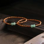 Buddha Stones Natural Olive Pit Green Aventurine Bamboo Pattern Luck Bracelet Bracelet BS 9