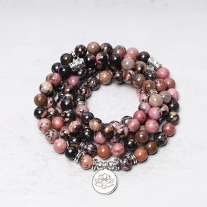 Buddha Stones 108 Mala Beads Rhodonite Lotus Compassion Energy Bracelet Mala Bracelet BS main